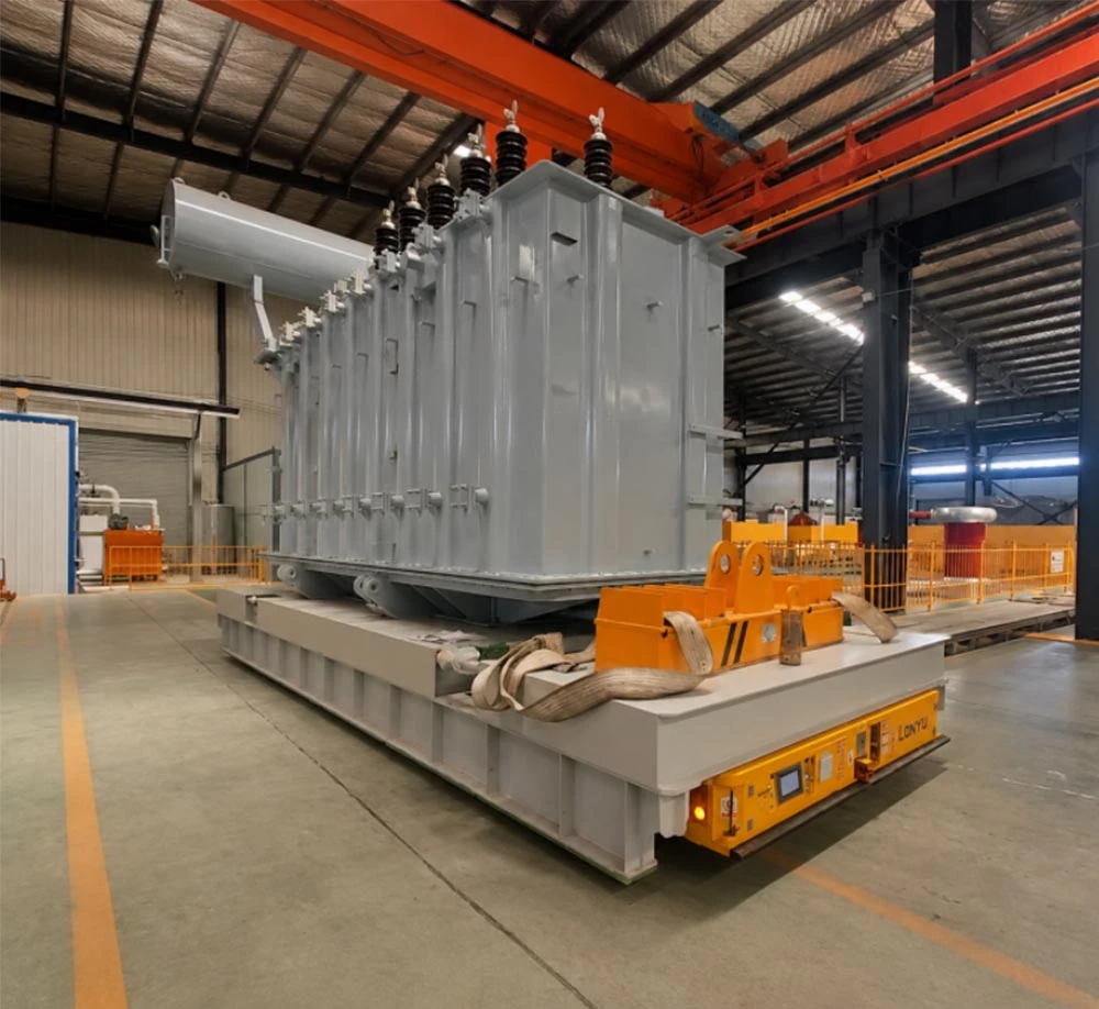 heavy duty agv transporting power transformer in factory banner