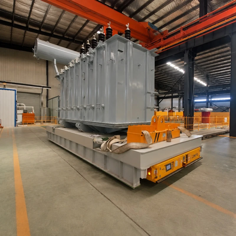 heavy duty agv transporting power transformer in factory